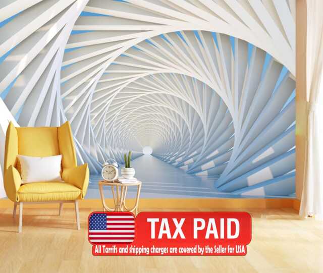 Wallpaper, 3D Tunnel Wall Mural, Perspective Art Print, Removable Decal - image 1