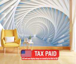 Wallpaper, 3D Tunnel Wall Mural, Perspective Art Print, Removable Decal - thumbnail 1