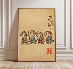 Japanese Fish Yokai Wall Art, Vintage Asian Folklore Print, Traditional Poster - thumbnail 1