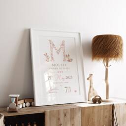 New Baby Personalised Print - Keepsake Gift Birth Details Girl Newborn - thumbnail 2