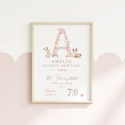 New Baby Personalised Print - Keepsake Gift Birth Details Girl Newborn - thumbnail 3