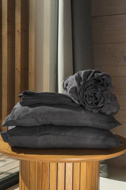 Linen Sheet Set in Charcoal. Bedding Black. Queen Linen Fitted, Flat - image 1