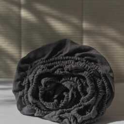 Linen Sheet Set in Charcoal. Bedding Black. Queen Linen Fitted, Flat - thumbnail 3