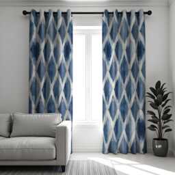 Blue Geometric Pattern Curtains, Watercolor Drapes, Modern Coastal Style Window Panels - thumbnail 3