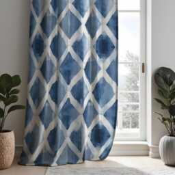 Blue Geometric Pattern Curtains, Watercolor Drapes, Modern Coastal Style Window Panels - thumbnail 2