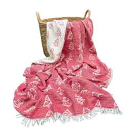 "Personalized Christmas Throw Blanket, Custom Name Embroidery, Red Tree, Cotton Bedspread, Reversible Thick Sofa Thow, Holiday Gift 52""x 82"