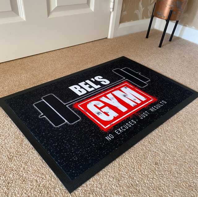 Personalised Gym Door Mat - 2 Sizes Non Slip Base Mat, Home Dumbells Floor Gym Accessories Sign - image 1