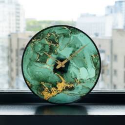 Marble Wall Clock, Green Gold Marble Turquoise Luxury Large Clock Unique, Modern Oversized - thumbnail 4