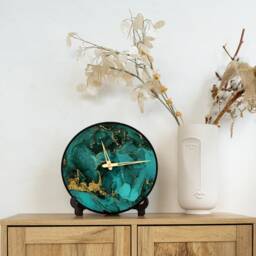 Marble Wall Clock, Green Gold Marble Turquoise Luxury Large Clock Unique, Modern Oversized - thumbnail 1