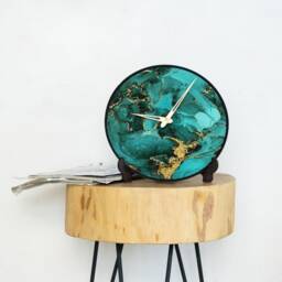 Marble Wall Clock, Green Gold Marble Turquoise Luxury Large Clock Unique, Modern Oversized - thumbnail 2