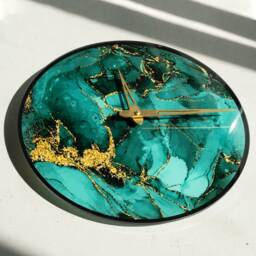 Marble Wall Clock, Green Gold Marble Turquoise Luxury Large Clock Unique, Modern Oversized - thumbnail 3