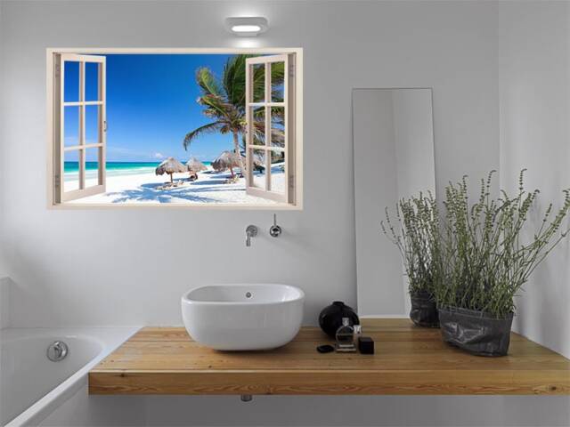 Full Colour Tropical Beach Wall Art, Modern Transfer, Decal, 3D Window, Sticker - image 1