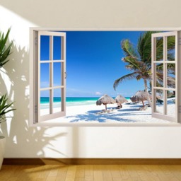 Full Colour Tropical Beach Wall Art, Modern Transfer, Decal, 3D Window, Sticker - thumbnail 3