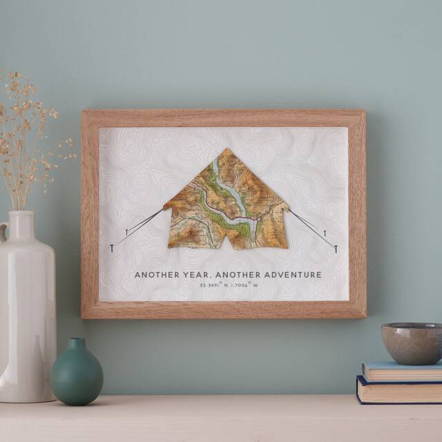 Father's Day Gift, Wall Art Travel Gift, Custom Map Tent Print, Camping Adventure Gift For Dad, Personalised Men, Him - image 1