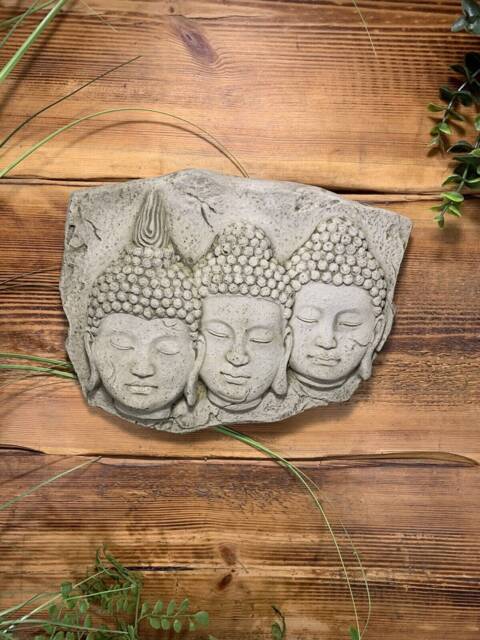 stone Garden Trio Buddha Oriental Wall Plaque Hanging Gift Ornament - image 1
