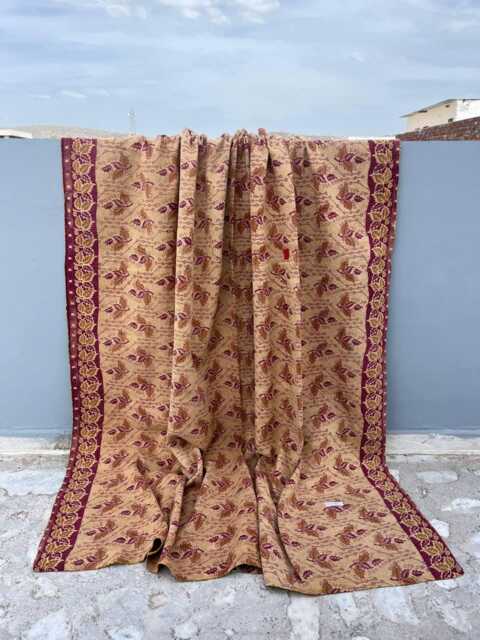 Block Print Patchwork Reversible Cotton Kantha Quilt Handmade Vintage Boho Bedspread - image 1