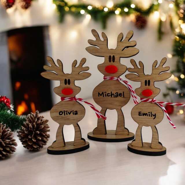 Personalised Wooden Reindeer Place Card Engraved Wood Christmas Table Decor - image 1