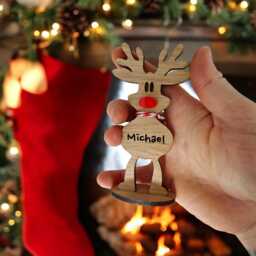 Personalised Wooden Reindeer Place Card Engraved Wood Christmas Table Decor - thumbnail 2