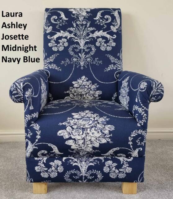Adult Armchairs Laura Ashley Josette Fabric Chairs Lue Navy Grey Duck Egg Accent Small Nursery Bedroom Lounge Kitchen Bacall Corby Stripe - image 1