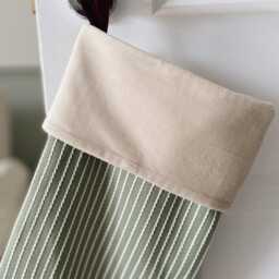Pre-Order Sage Green Stripe Christmas Stocking, Luxury Velvet Lined Decorative Holiday 3 Lining Colour Options - thumbnail 3