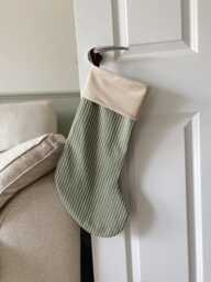 Pre-Order Sage Green Stripe Christmas Stocking, Velvet Lined Luxury Holiday Modern Christmas, Personalised Stocking