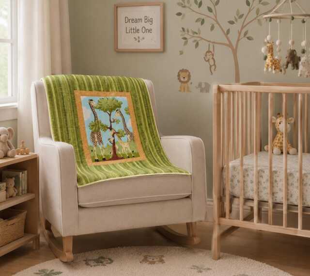 Giraffe Cot Quilt~Baby Bedding~Modern Quilt~Green Nursery Bedding~Unisex Baby Bedding~Baby Blanket~On Sale~Baby Play Mat - image 1