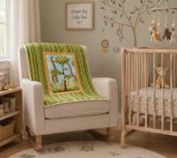 Giraffe Cot Quilt~Baby Bedding~Modern Quilt~Green Nursery Bedding~Unisex Baby Bedding~Baby Blanket~On Sale~Baby Play Mat - thumbnail 1