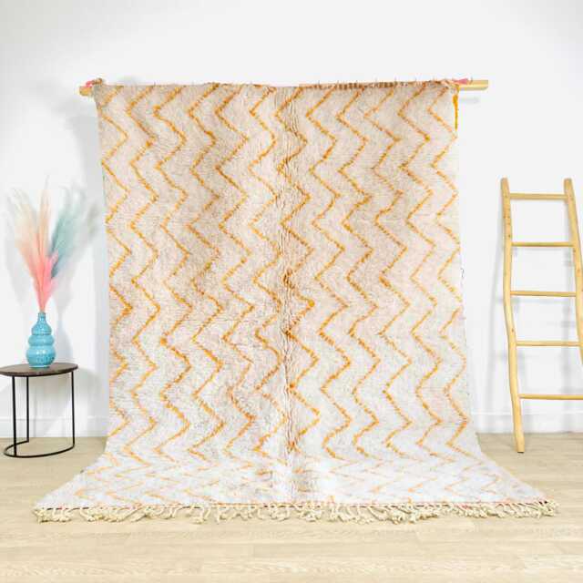 White Moroccan Zigzag Rug, Yellow Shag Custom Made Carpet, Large Area Berber Rug - image 1