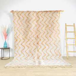 White Moroccan Zigzag Rug, Yellow Shag Custom Made Carpet, Large Area Berber Rug