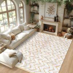 White Moroccan Zigzag Rug, Yellow Shag Custom Made Carpet, Large Area Berber Rug - thumbnail 3
