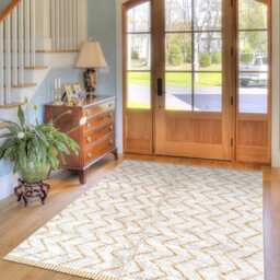 White Moroccan Zigzag Rug, Yellow Shag Custom Made Carpet, Large Area Berber Rug - thumbnail 2