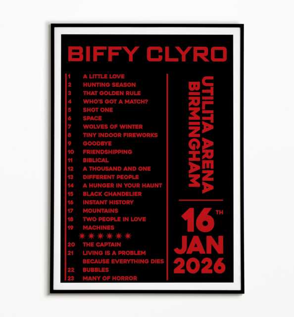 Biffy Clyro Setlist Print 16Th January 2026 Birmingham Utilita Arena - Indie Rock Music - image 1