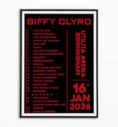 Biffy Clyro Setlist Print 16Th January 2026 Birmingham Utilita Arena - Indie Rock Music - thumbnail 1