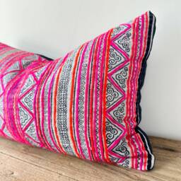 Hmong Pillow Cover Hand Block Print Hemp Throw - 12x20 - thumbnail 3