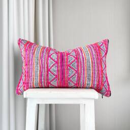 Hmong Pillow Cover Hand Block Print Hemp Throw - 12x20 - thumbnail 1