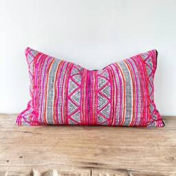 Hmong Pillow Cover Hand Block Print Hemp Throw - 12x20 - thumbnail 2