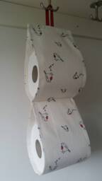 Decorative Toilet Paper Holder For 2 Rolls. Door Hanger. Double Holder. Beige Fabric Cotton With Birds