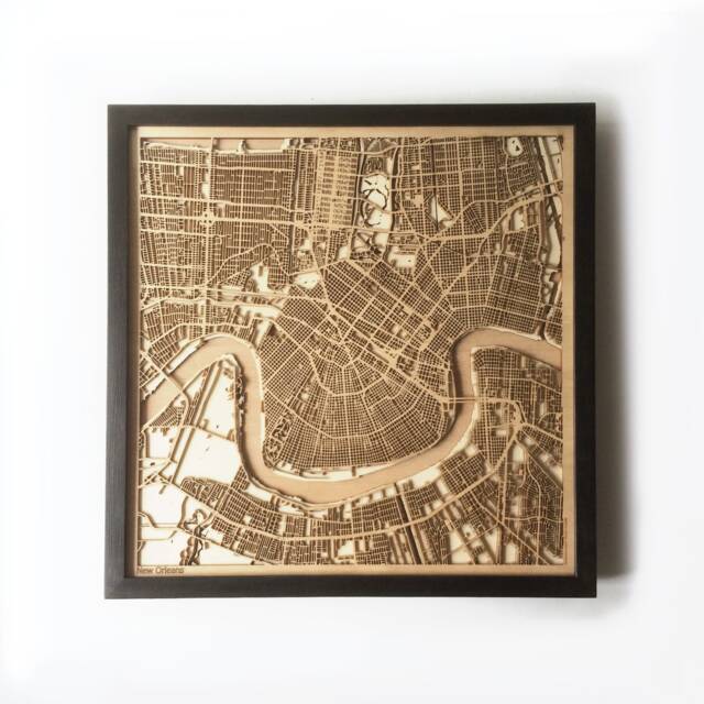 New Orleans Wooden Map - Laser Cut 3D Framed Wall Art - image 1