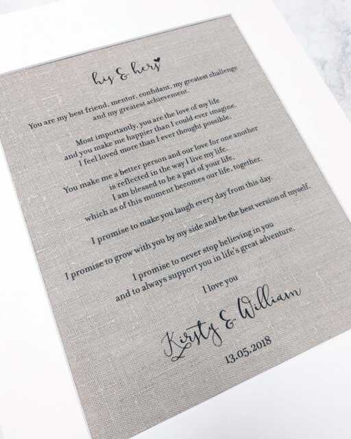 Custom Wedding Vows Print On Linen Or Cotton - Unique Anniversary Gift For Husband Wife, & Ideas - image 1