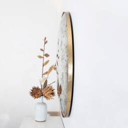 Handcrafted Antiqued Convex Wall Mirror Brushed Brass Frame, Space Age Decor - thumbnail 3
