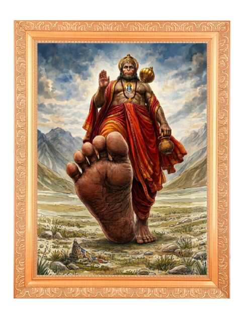 Lord Hanumanji Digital Art Print in Golden Frame - 11 X 14 Inch - image 1