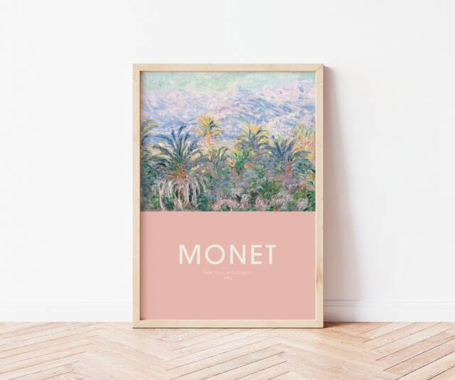 Monet Exhibition Print, Palm Trees At Bordighera, Poster, Gallery Wall, Vintage Typography, Portrait, Gift, Artist Pink Poster