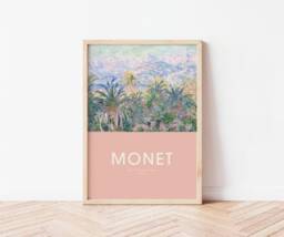 Monet Exhibition Print, Palm Trees At Bordighera, Poster, Gallery Wall, Vintage Typography, Portrait, Gift, Artist Pink Poster - thumbnail 1