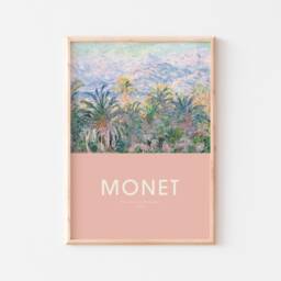 Monet Exhibition Print, Palm Trees At Bordighera, Poster, Gallery Wall, Vintage Typography, Portrait, Gift, Artist Pink Poster - thumbnail 2