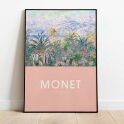 Monet Exhibition Print, Palm Trees At Bordighera, Poster, Gallery Wall, Vintage Typography, Portrait, Gift, Artist Pink Poster - thumbnail 3