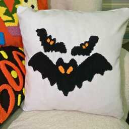 Gothic Bat Pillow Cover, Handmade Punch Needle Halloween Decor - thumbnail 2