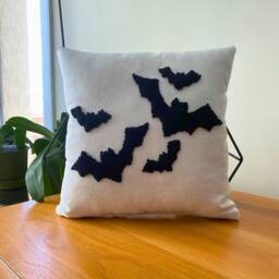Gothic Bat Pillow Cover, Handmade Punch Needle Halloween Decor - thumbnail 3
