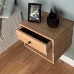 Floating Nightstand With Drawer & Open Shelf in Solid Oak - Wall Mounted - thumbnail 2