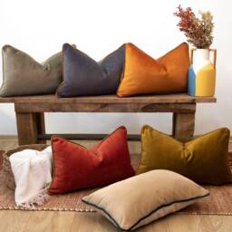 Gray Velvet Pillow Cover With Piping Custom Designer Throw - thumbnail 3