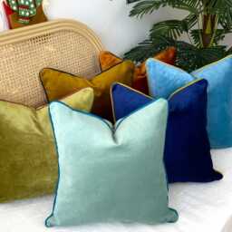 Gray Velvet Pillow Cover With Piping Custom Designer Throw - thumbnail 4